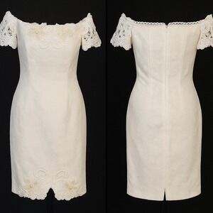 VTG Corset Dress McClintock WHITE BRIDAL PEARLS COQUETTE MOD OffShoulder 4 SMALL